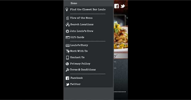 Alpha Mindset - Bar Louie Mobile jQuery Menu